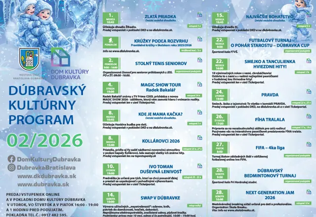 Program v Dúbravke na február 2026