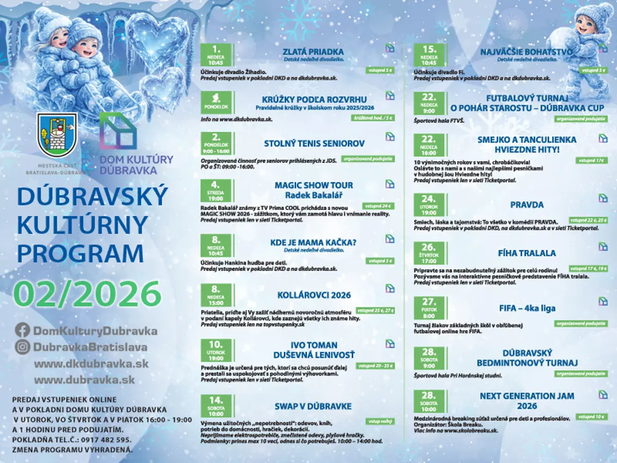 Program v Dúbravke na február 2026