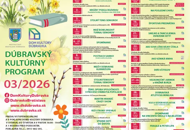 Program v Dúbravke na marec 2026