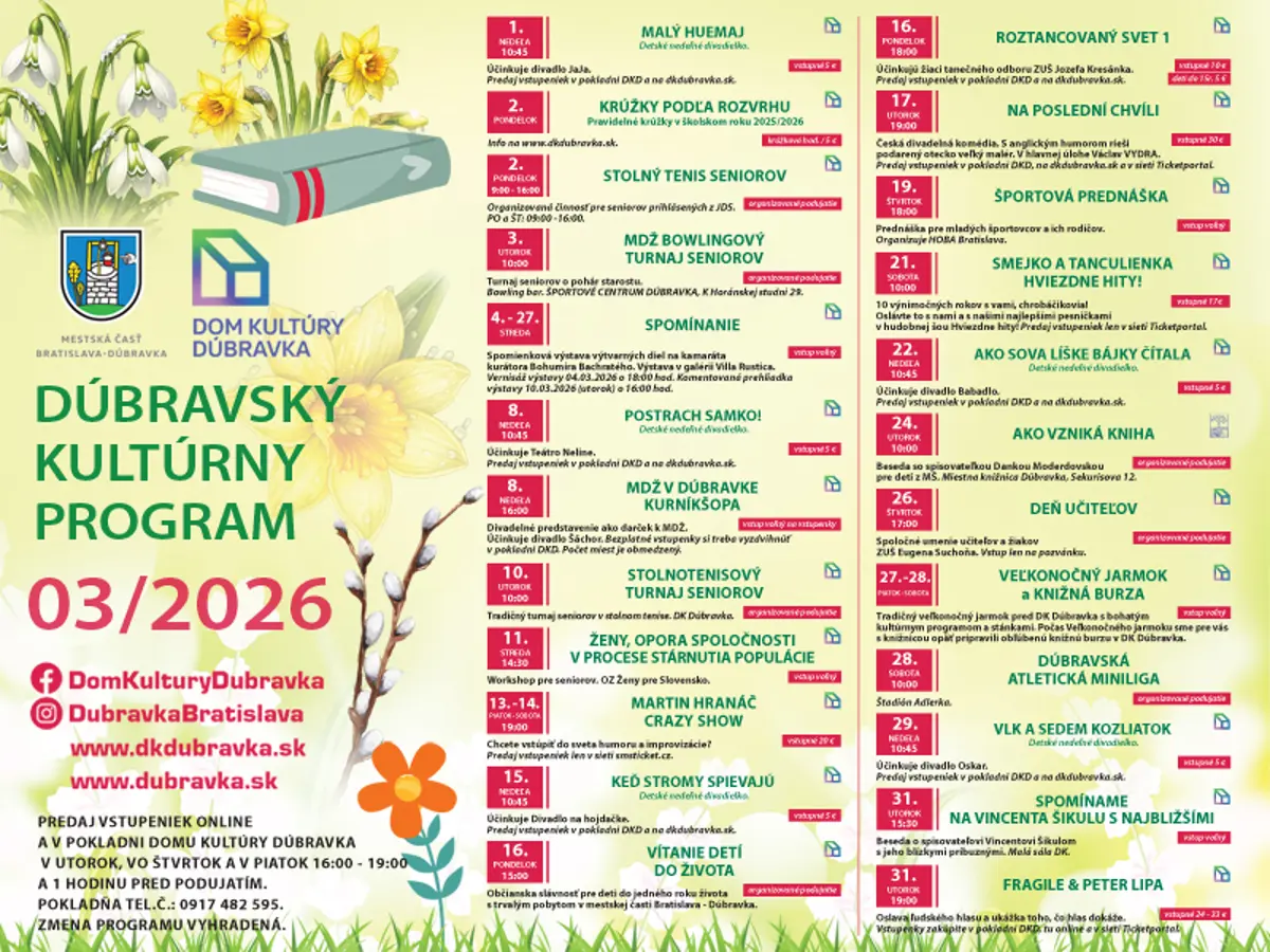 Program v Dúbravke na marec 2026